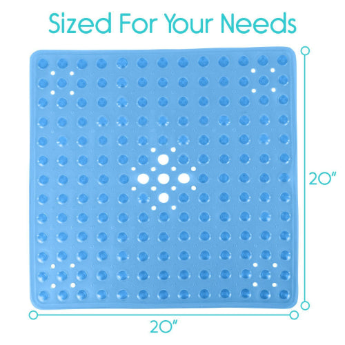 Vive Health Shower Mat, Nonslip Suction Cups, Blue, 20 X 20 Inches
