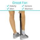 Vive Health Shoe Horn with 16.5‑inch Stainless Steel Long Reach and Leather Grip, Black