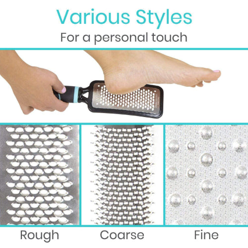 Vive Health Pedicure Foot File Set, Stainless Steel, 3 Coarseness Grades with Carry Bag