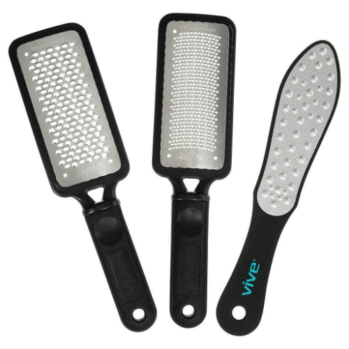 Vive Health Pedicure Foot File Set, Stainless Steel, 3 Coarseness Grades with Carry Bag