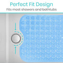 Vive Health Bath Mat, 38 x 15 Inches with Suction Cups and Drain Holes for Safety, Blue
