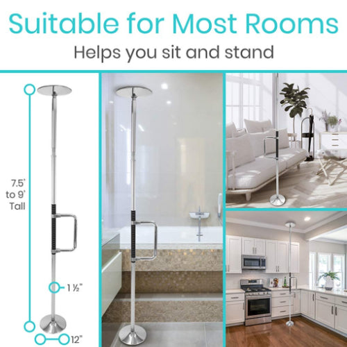 Vive Health Floor-to-Ceiling Grab Bar – Adjustable Support