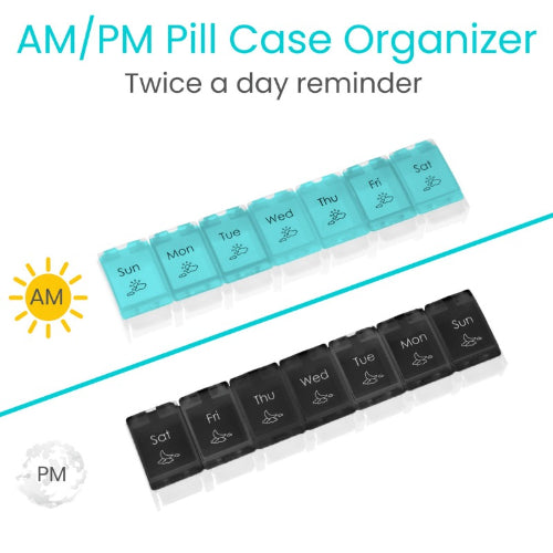 Vive Health Am/Pm Pill Organizer, Push-Button Lids, Detachable