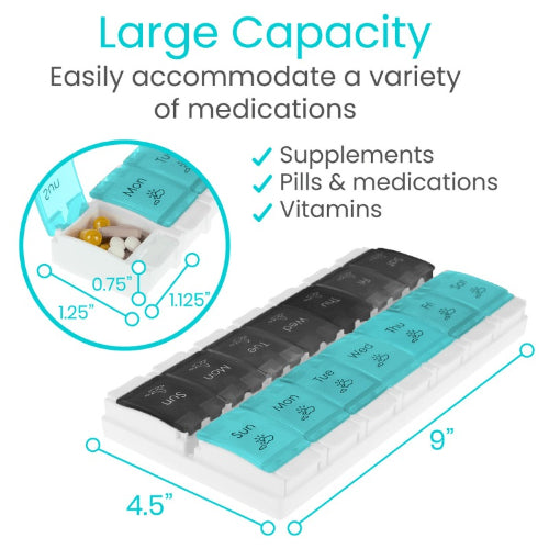 Vive Health Am/Pm Pill Organizer, Push-Button Lids, Detachable