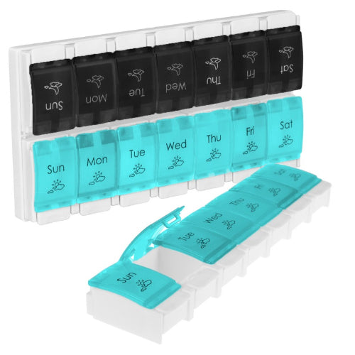 Vive Health Am/Pm Pill Organizer, Push-Button Lids, Detachable