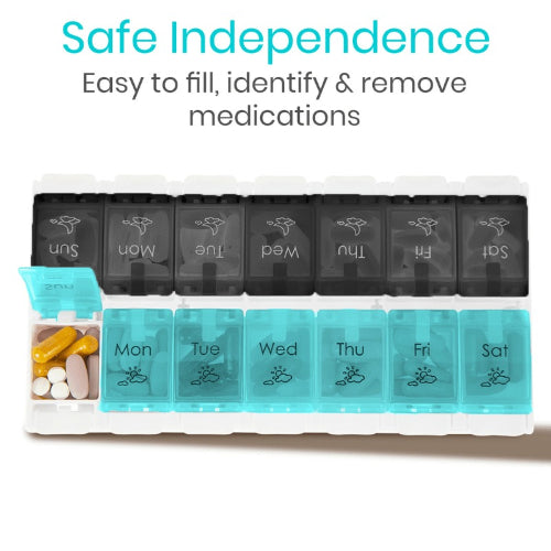 Vive Health Am/Pm Pill Organizer, Push-Button Lids, Detachable
