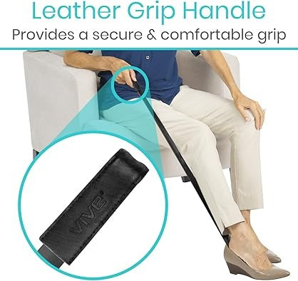 Vive Health Metal Shoe Horn, 31.5 Inches Long with Leather Grip, Black