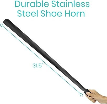 Vive Health Metal Shoe Horn, 31.5 Inches Long with Leather Grip, Black