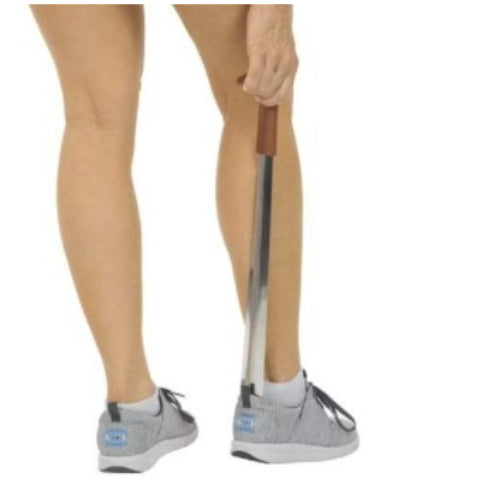 Vive Health 31.5-inch black metal shoehorn with leather grip handle, Moovkart
