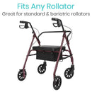 Vive Health Rollator Seat Bag, Black, Rigid Base, Universal Fit for Standard and Bariatric Walkers