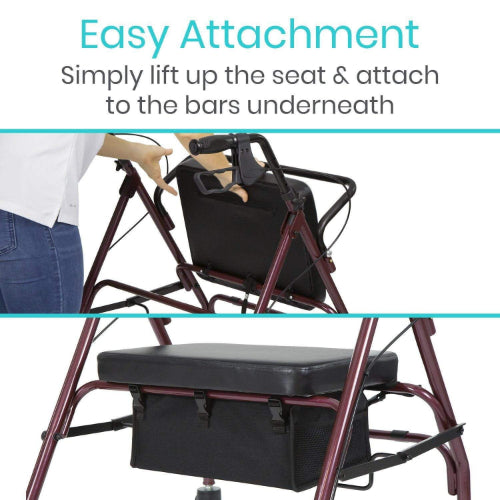 Vive Health Rollator Seat Bag with Rigid Base and Mesh Pockets