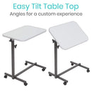 Vive Health Compact Overbed Table, 24 x 16 Inches, Height Adjustable with Wheels