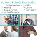 Vive Health Button Hook for Arthritis with Finger Hole Design and Zipper Pull Grip