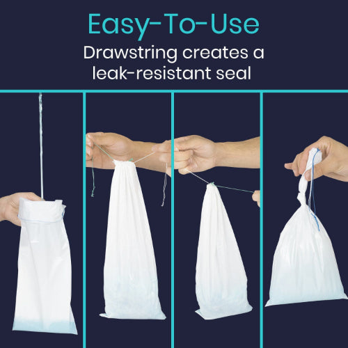 Vive Health Urinal Bag with Absorbent Pad and Drawstring Closure, 20 Pack