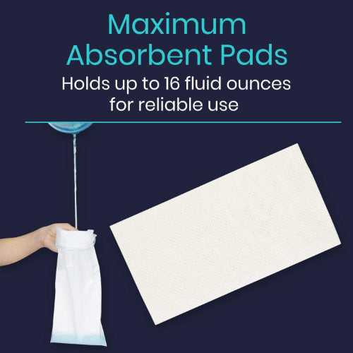 Vive Health Urinal Bag with Absorbent Pad and Drawstring Closure, 20 Pack