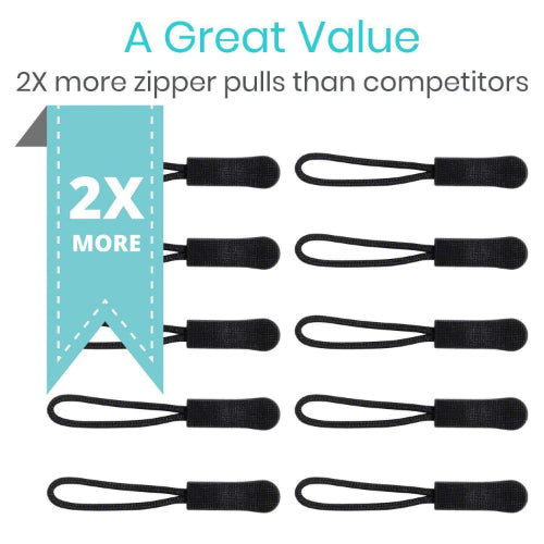 Vive Health Easy Grip Replacement Zipper Pulls for Jackets, Backpacks and Luggage, Arthritis-Friendly, Non-Slip Design, Pack of 10