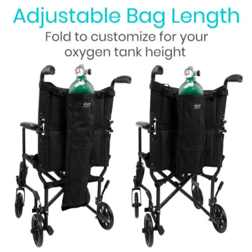Vive Health Oxygen Tank Holder, Holds D/E Cylinders, Reinforced Straps, Extra Pockets, Black