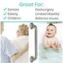 Vive Health Textured Metal Grab Bar 12 Inch Stainless Steel Brushed Nickel with Mounting Hardware