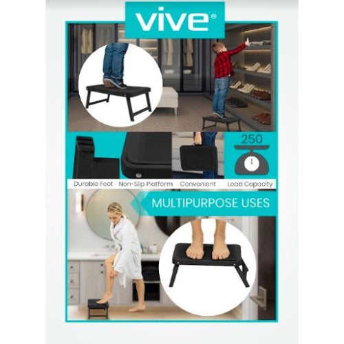 Vive Health 6.5-inch Folding Step Stool, Wide Base, Nonslip Platform