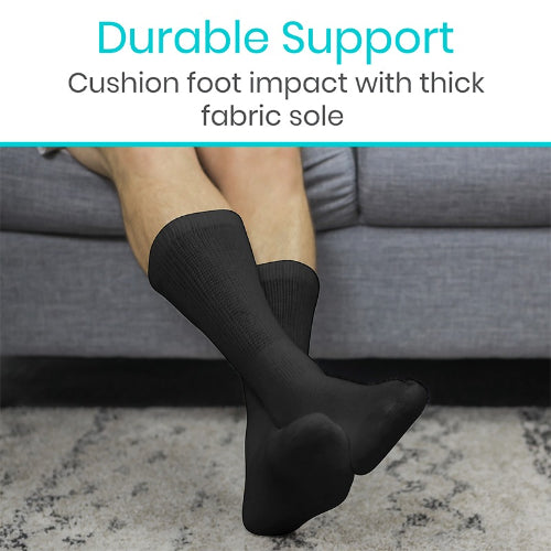 Vive Health Non-Binding Crew Socks, Breathable, Loose Fit, 6 Pairs, Black, Large
