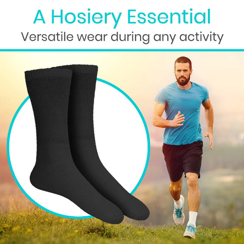Vive Health Non-Binding Crew Socks, Breathable, Loose Fit, 6 Pairs, Black, Large