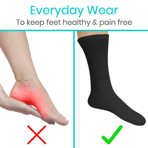 Vive Health Non-Binding Crew Socks, Breathable, Loose Fit, 6 Pairs, Black, Large