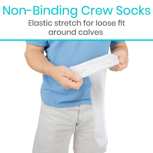 Vive Health Non-Binding Crew Socks, Breathable, Loose Fit, 6 Pairs, White, Large