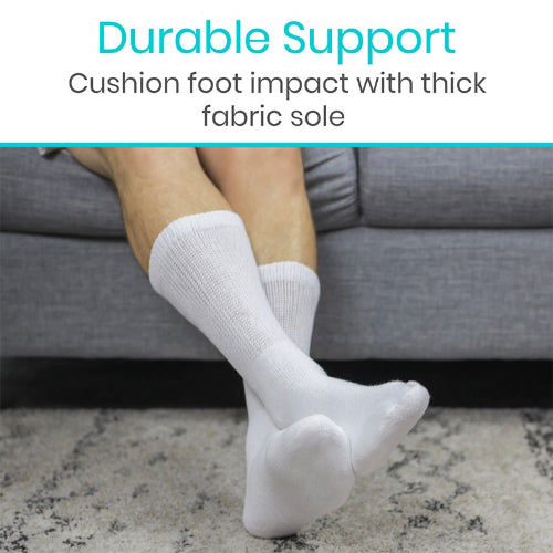 Vive Health Non-Binding Crew Socks, Breathable, Loose Fit, 6 Pairs, White, Large