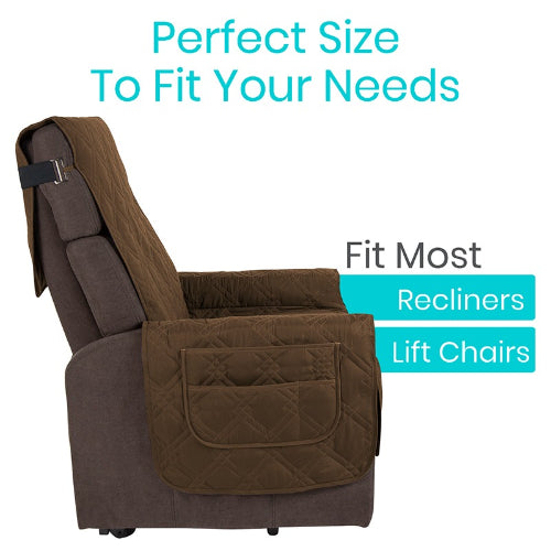 Vive Health Full Chair Incontinence Cover, Waterproof 26" Seat, Armrest Flap With Pockets, Brown
