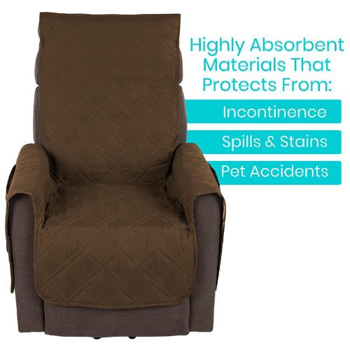 Vive Health Full Chair Incontinence Cover, Waterproof 26" Seat, Armrest Flap With Pockets, Brown