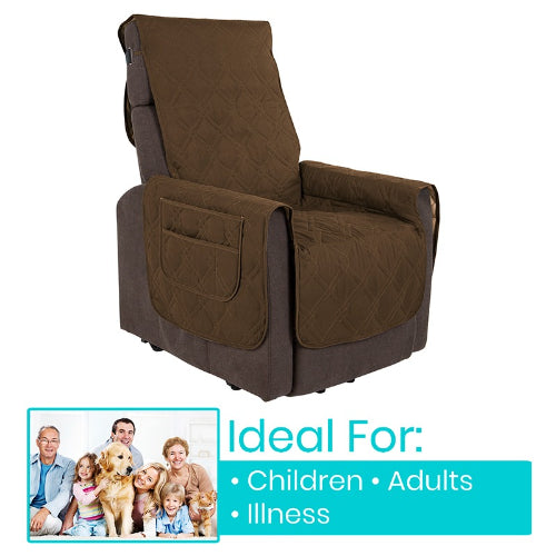 Vive Health Full Chair Incontinence Cover, Waterproof 26" Seat, Armrest Flap With Pockets, Brown