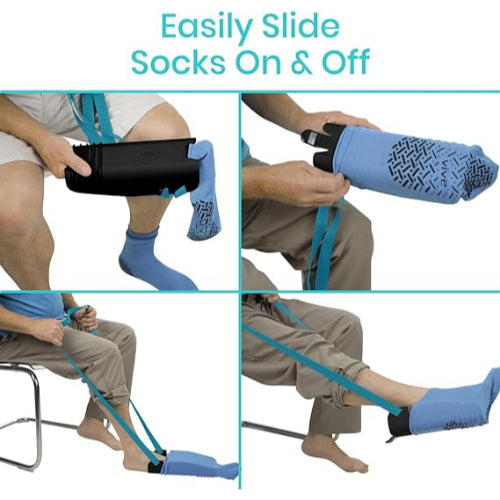 Vive Health Sock Assist and Remover – Black with non-slip ridges designed for effortless sock removal and comfort. Moovkart