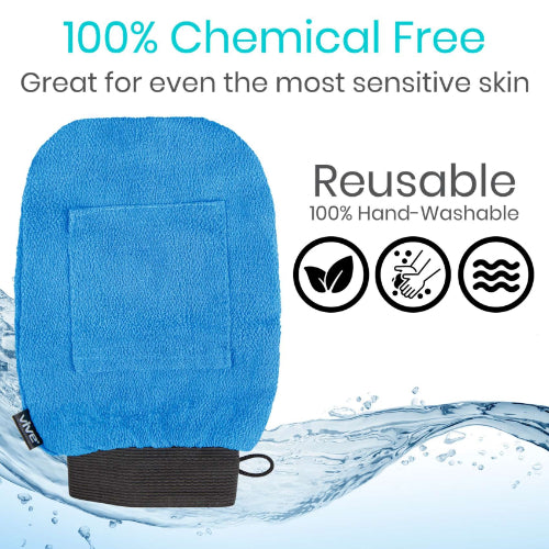 Vive Health Exfoliating Gloves with Suction Cup for Hanging, Black and Blue, 4-Pack, One Size