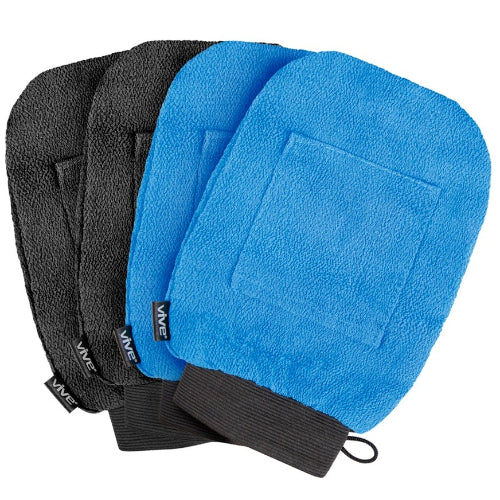 Vive Health Exfoliating Gloves with Suction Cup for Hanging, Black and Blue, 4-Pack, One Size