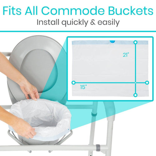 Vive Health Leak-Proof Commode Liners, Disposable Toilet Liners with Drawstring Closure, Pack of 24