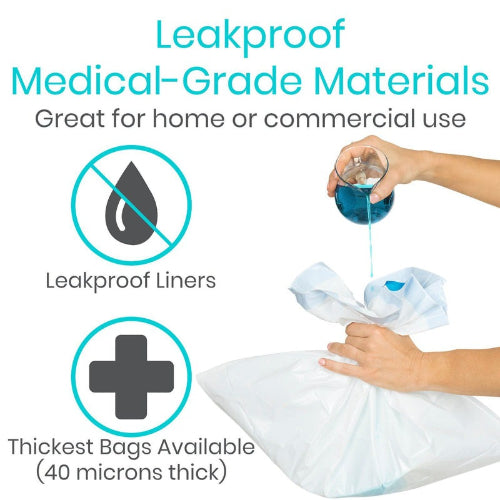 Vive Health Leak-Proof Commode Liners, Disposable Toilet Liners with Drawstring Closure, Pack of 24