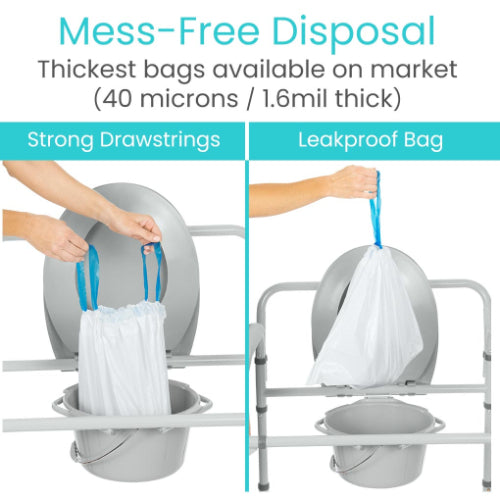 Vive Health Commode Liners, Leak Free Disposable Toilet Bags with Drawstring for Hygienic Use, Pack of 48
