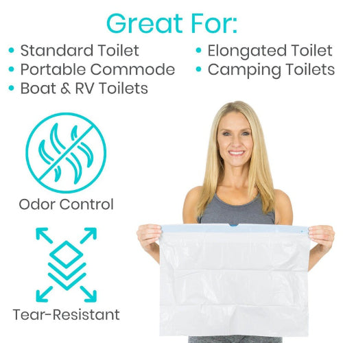 Vive Health Commode Liners, Leak Free Disposable Toilet Bags with Drawstring for Hygienic Use, Pack of 48