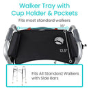 Vive Health Walker Tray with Pockets, Cupholder and Slip-Resistant Surface, Black