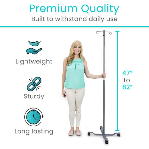Vive Health 2-prong IV Pole, Adjustable Dual-Hook IV Stand with Locking Wheels