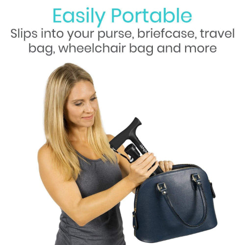 Vive Health Folding Cane, 33"-37" Height, Ergonomic Grip, Travel Clip And Pouch, Black