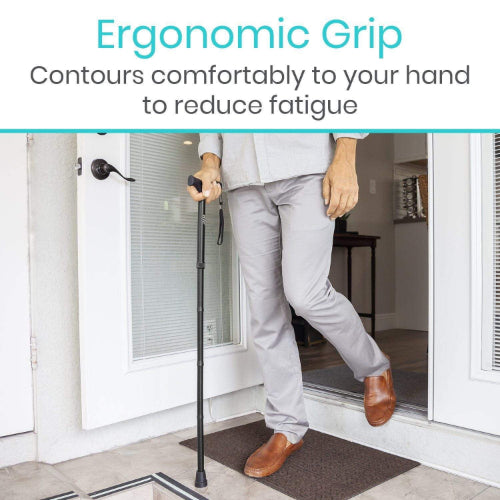 Vive Health Folding Cane, 33"-37" Height, Ergonomic Grip, Travel Clip And Pouch, Black