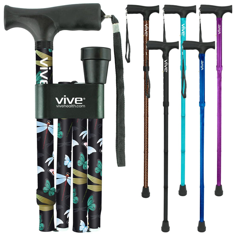 Vive Health Height Adjustable Folding Cane, 33 - 37 Inches, Dark Butterfly