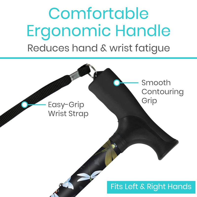 Vive Health Height Adjustable Folding Cane, 33 - 37 Inches, Dark Butterfly