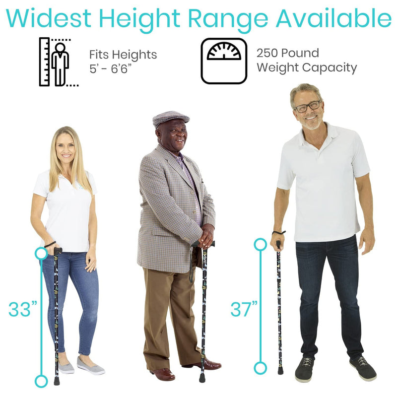 Vive Health Height Adjustable Folding Cane, 33 - 37 Inches, Dark Butterfly