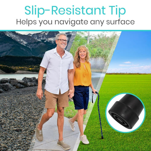 Vive Health Adjustable Lightweight Aluminum Offset Walking Cane with Ergonomic Grip, Blue Floral