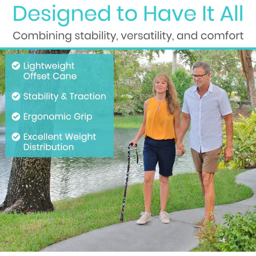 Vive Health Adjustable Lightweight Aluminum Offset Walking Cane with Ergonomic Grip