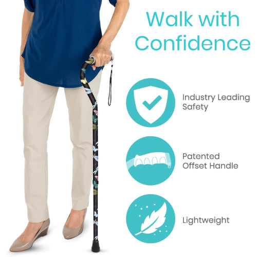 Vive Health Adjustable Lightweight Aluminum Offset Walking Cane with Ergonomic Grip