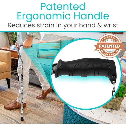 Vive Health Adjustable Lightweight Aluminum Offset Walking Cane with Ergonomic Grip