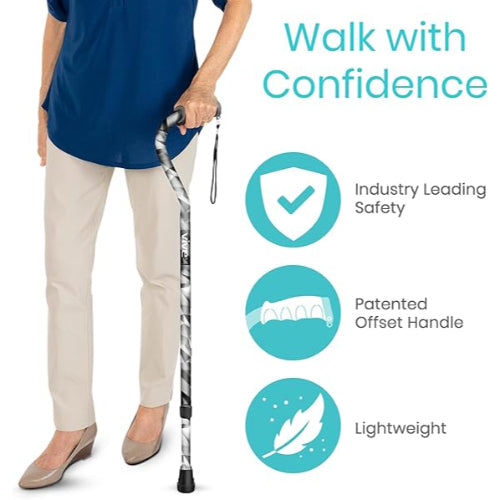 Vive Health Adjustable Lightweight Aluminum Offset Walking Cane with Ergonomic Grip